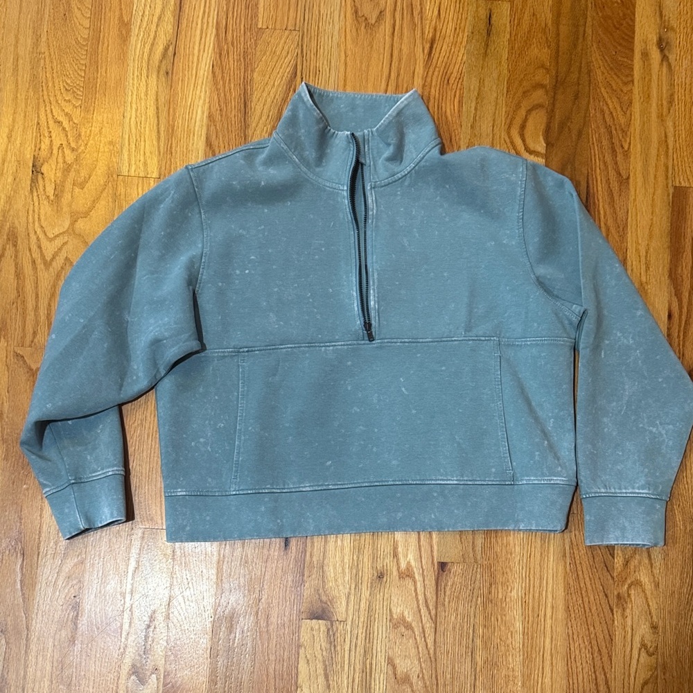 Southern Marsh Distressed Green Half-Zip Sweatshirt